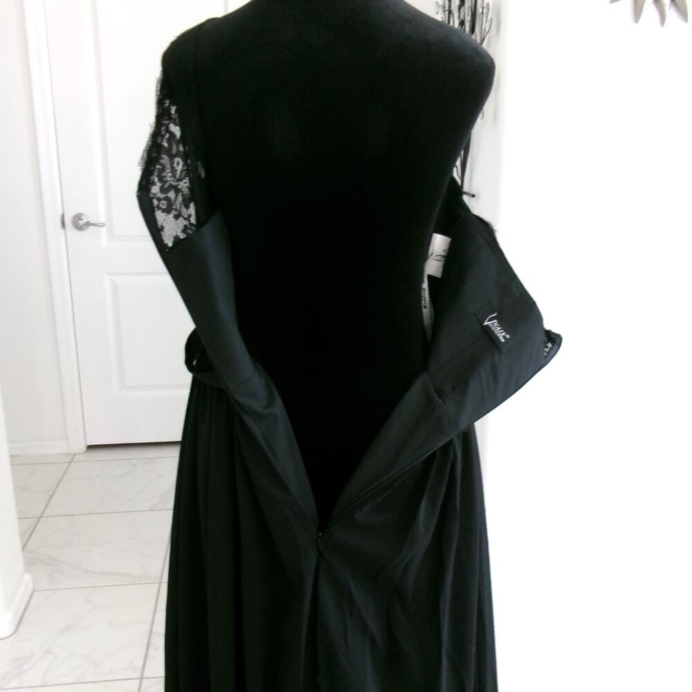 New Black One Shoulder Chiffon Gown Formal Dress M 6 S 4 Lace Top Formal - Picture 12 of 15